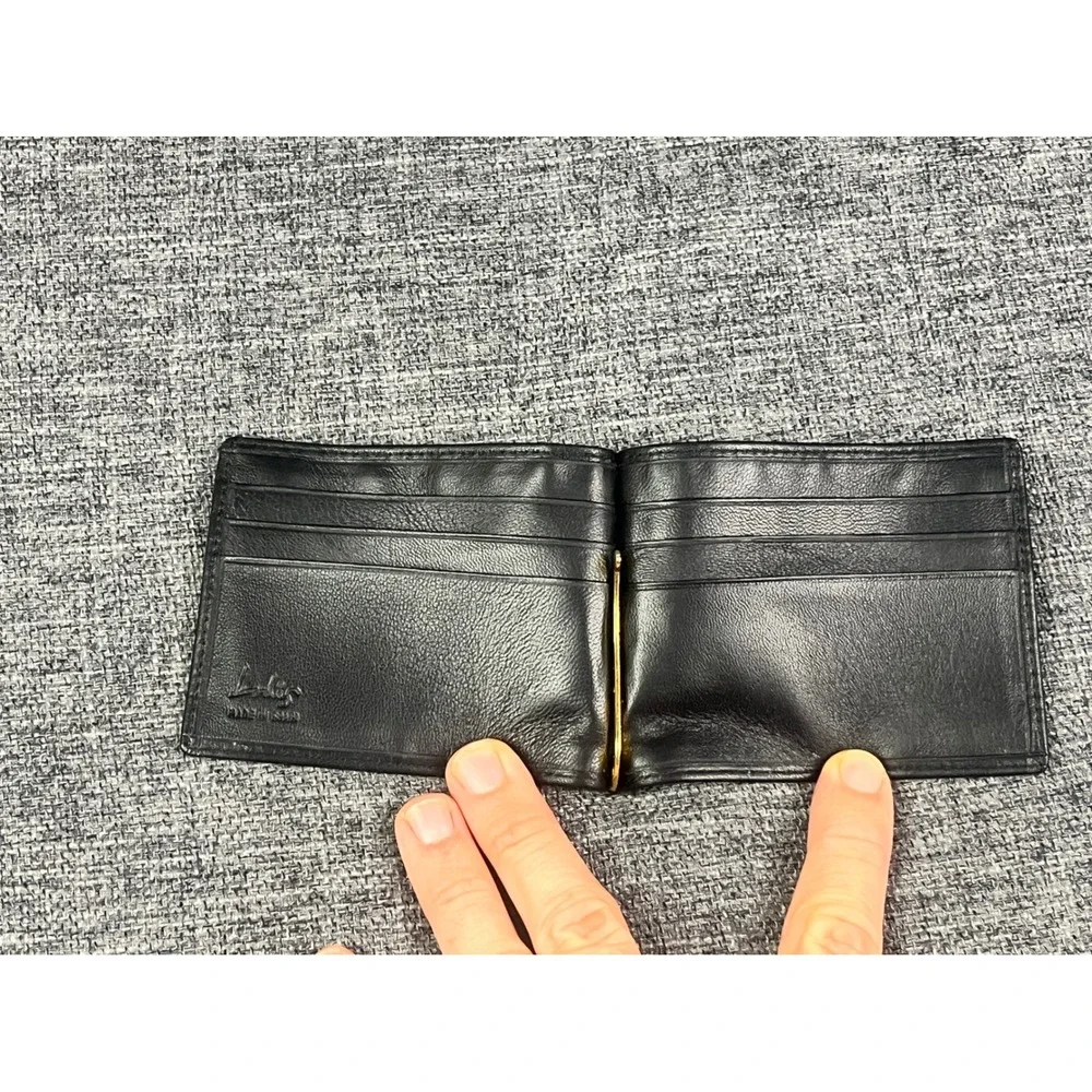 Lodis Black Leather Bifold Money Clip Wallet Made in Spain 6 Card Slots Slim